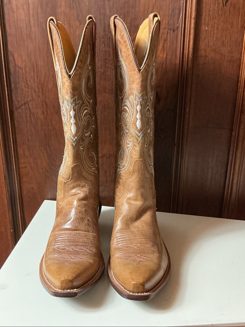 Old West Brown Leather Women's Western Embroidered Heeled Boots - Picture 3 of 11